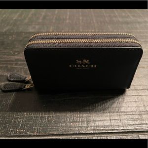 Coach Black Pebble Leather Double Card Holder Wallet
